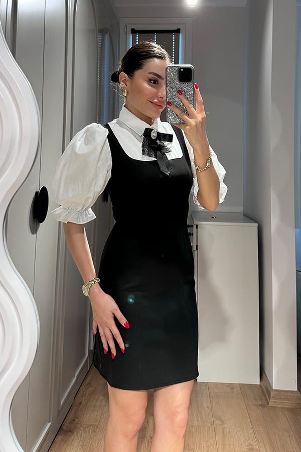 Bellia Yakası Fiyonklu Elbise