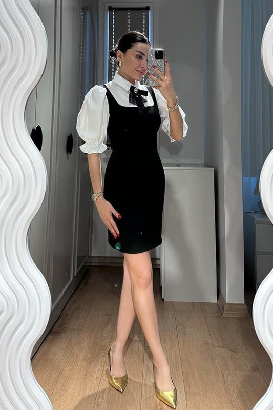 Bellia Yakası Fiyonklu Elbise