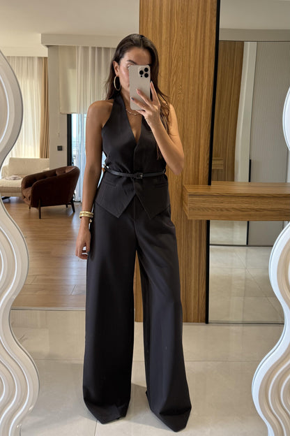 Benry Koyu Kahve Kemerli Premium Yelek Pantolon Takım