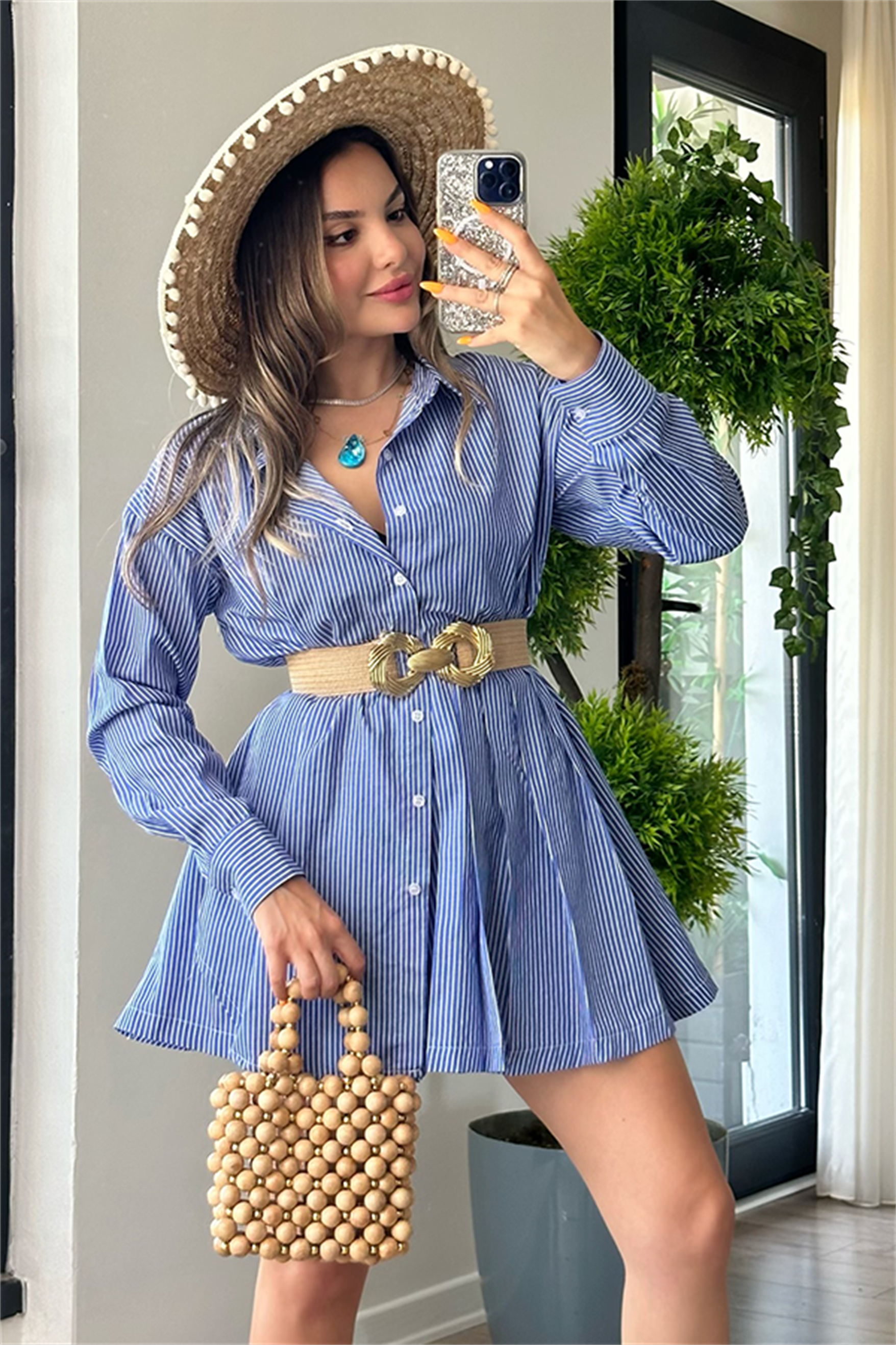 Bernardo çizgili gömlek elbise