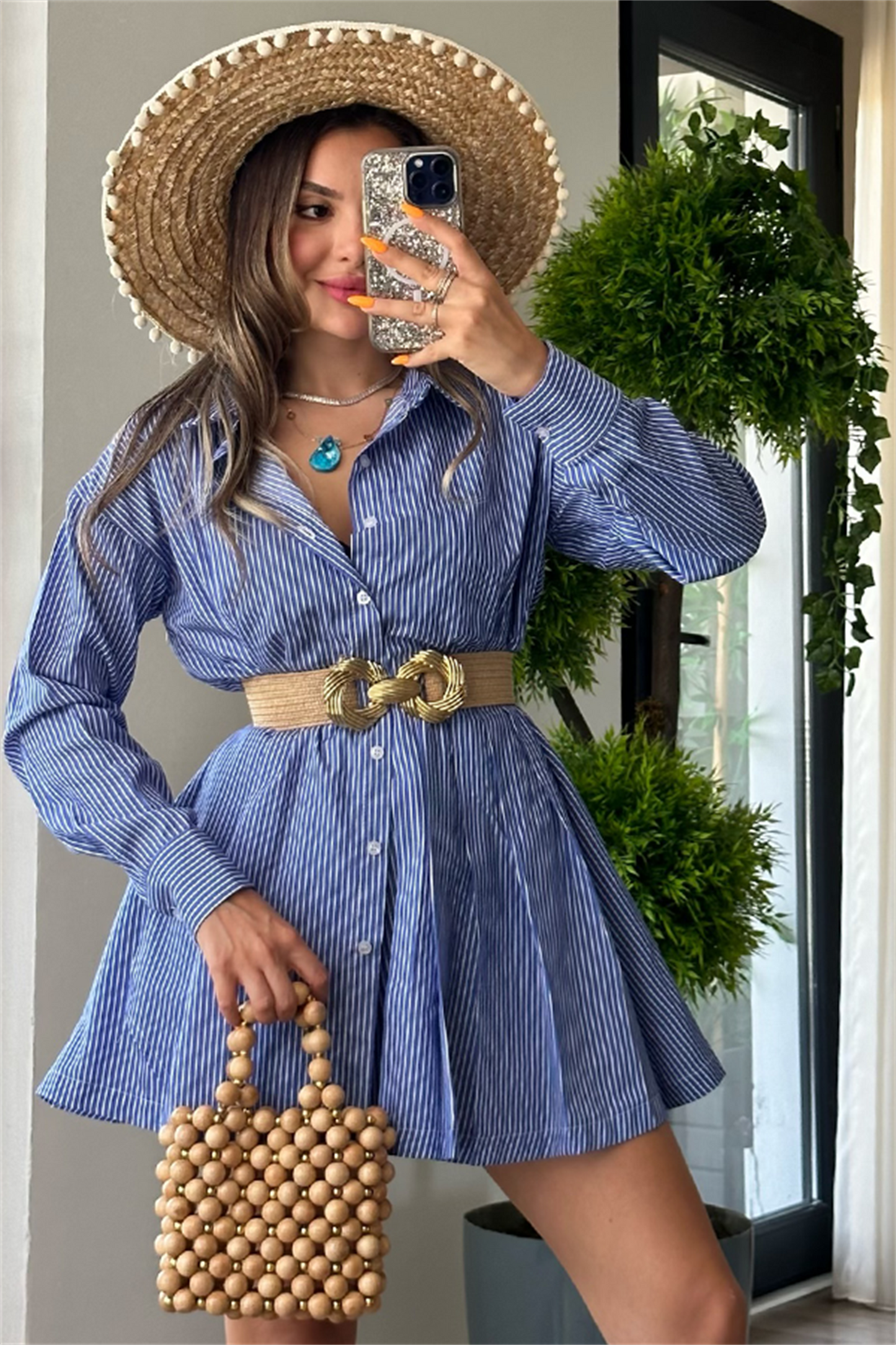 Bernardo çizgili gömlek elbise