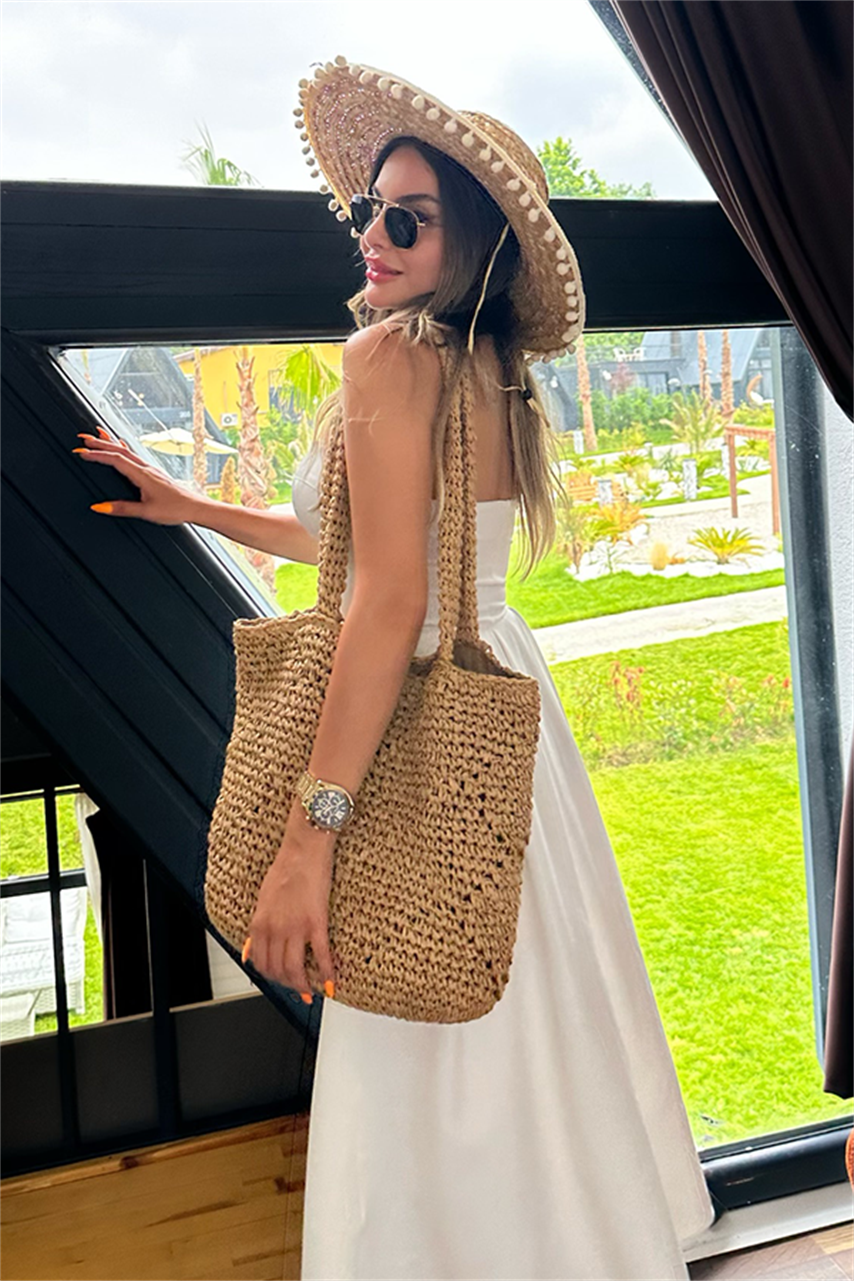 Berry straplez maxi beyaz elbise