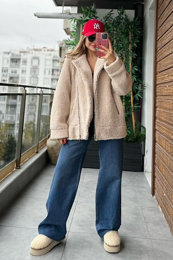 Bescobel Bej Teddy Kısa Kaban