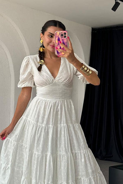 Betty Kruvaze Yaka Fisto Çan Elbise