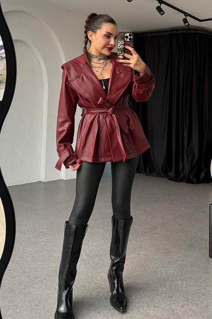 Bexley Bordo Kapüşonlu Deri Ceket