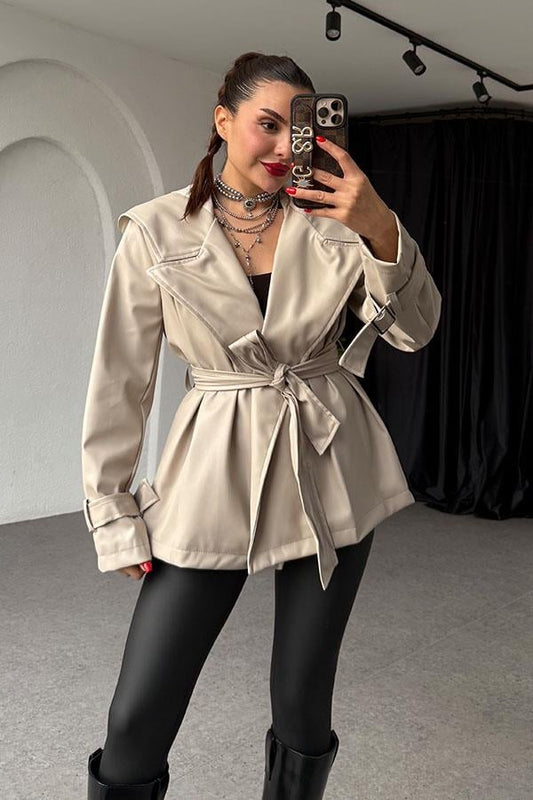 Bexley Krem Kapüşonlu Deri Ceket