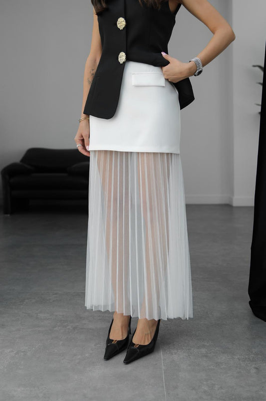 BEYAZ TÜL DETAYLI ETEK