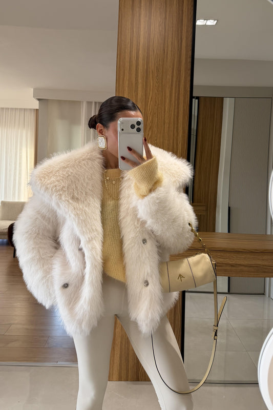 Beyonce Beyaz Yakalı Premium Kürk