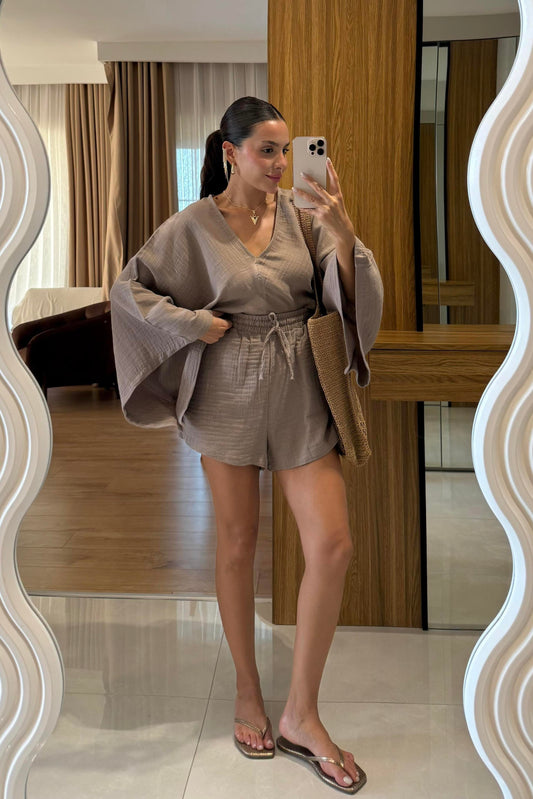 Biana Kahve Müslin Yarasa Kol Takım