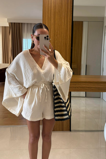 Biana Krem Müslin Yarasa Kol Takım