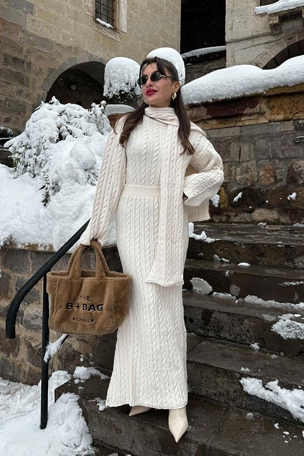 Bijou Atkılı Krem Triko Takım