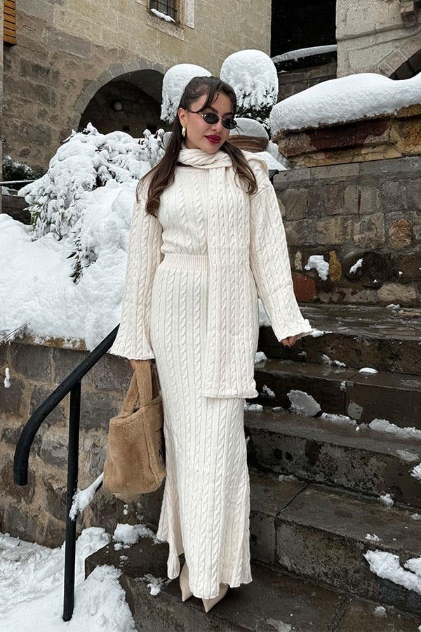 Bijou Atkılı Krem Triko Takım