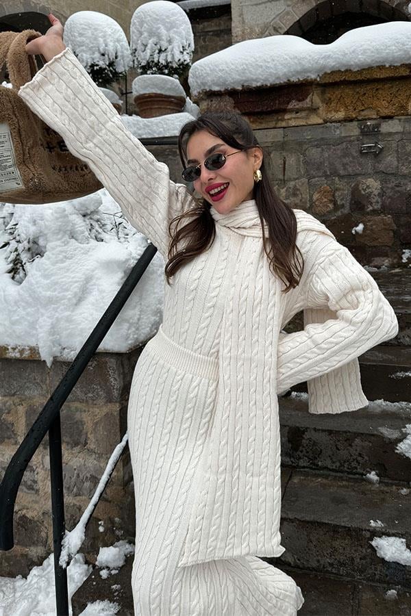 Bijou Atkılı Krem Triko Takım