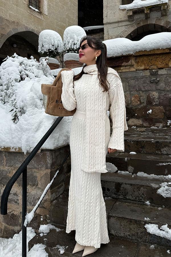 Bijou Atkılı Krem Triko Takım