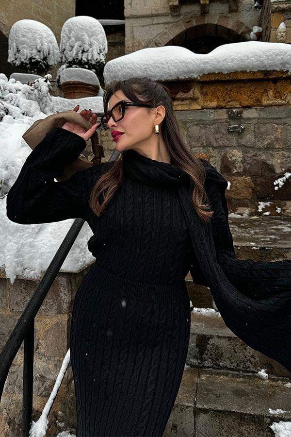 Bijou Atkılı Siyah Triko Takım