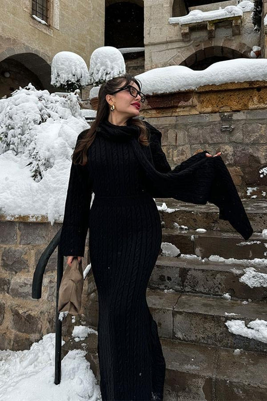 Bijou Atkılı Siyah Triko Takım