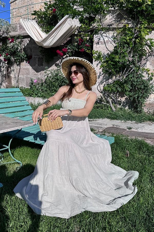 Blenda İnce Askılı Müslin Elbise - Taş