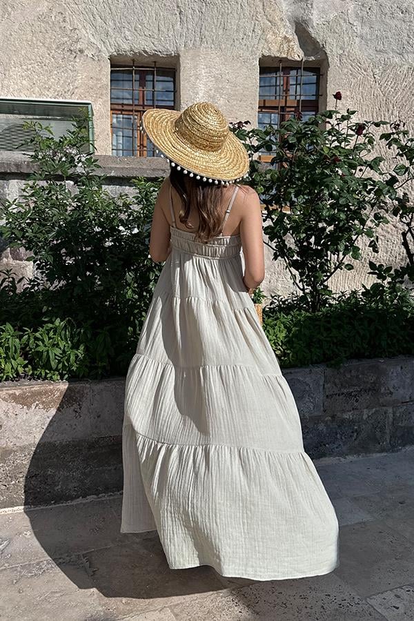 Blenda İnce Askılı Müslin Elbise - Taş