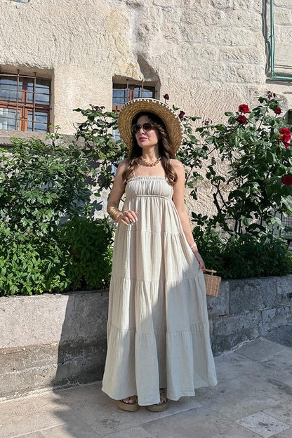 Blenda İnce Askılı Müslin Elbise - Taş