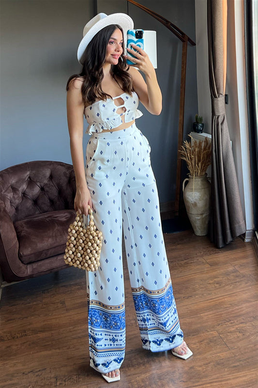 Blow beyaz mavi desenli ikili takım