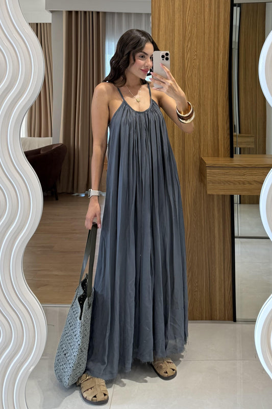 Bohre Antrasit Keten Salaş Elbise