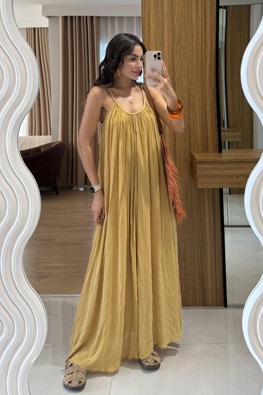 Bohre Hardal Keten Salaş Elbise