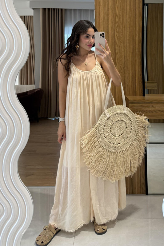 Bohre Taş Keten Salaş Elbise