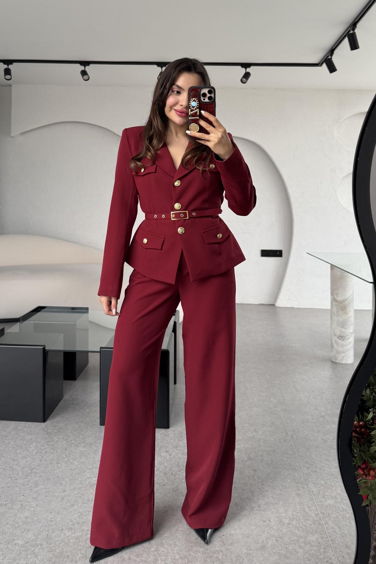 Bolivya Bordo Kemerli Premium Takım