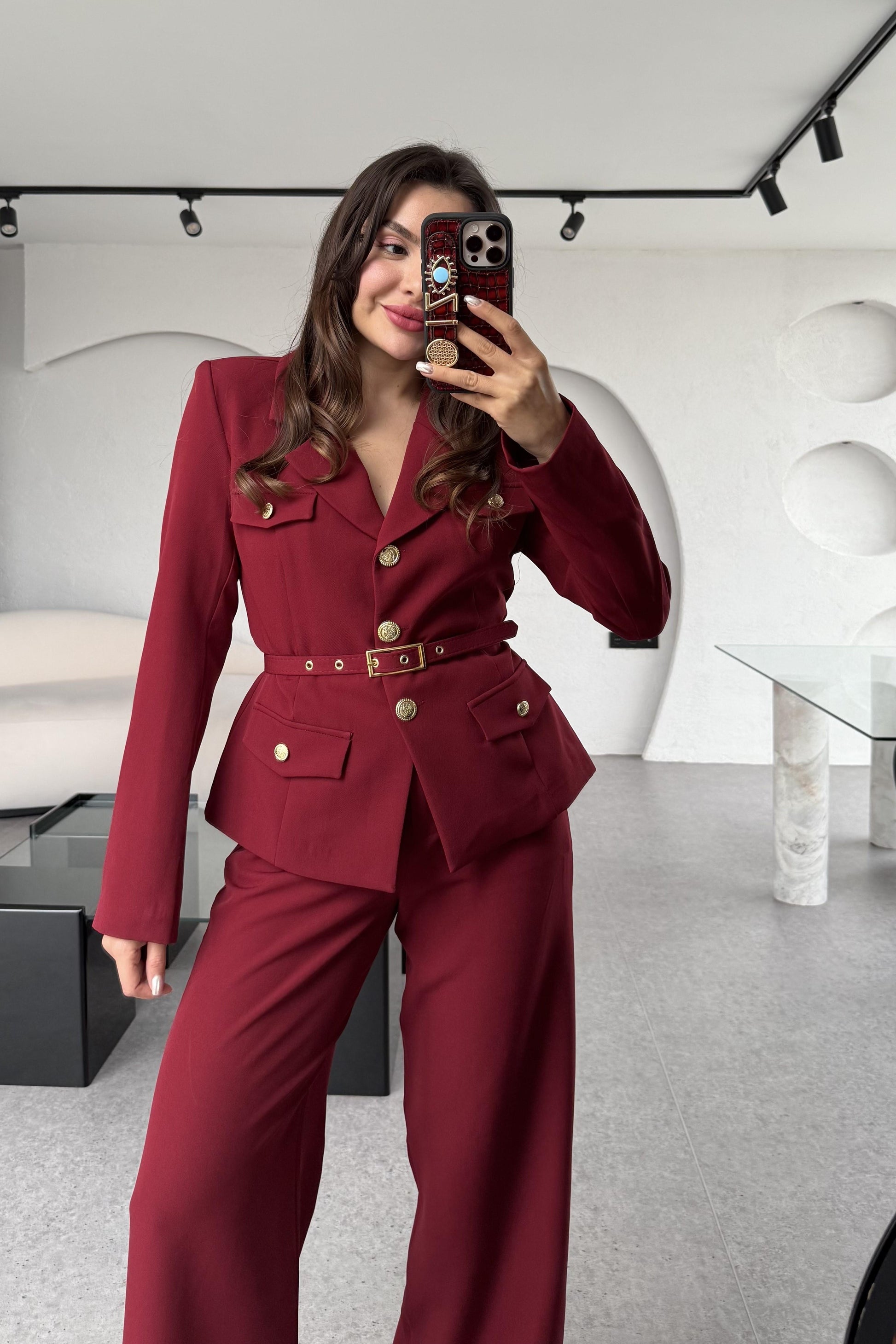 Bolivya Bordo Kemerli Premium Takım