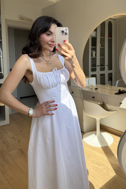 Bonilla Beyaz Midi Kloş Elbise