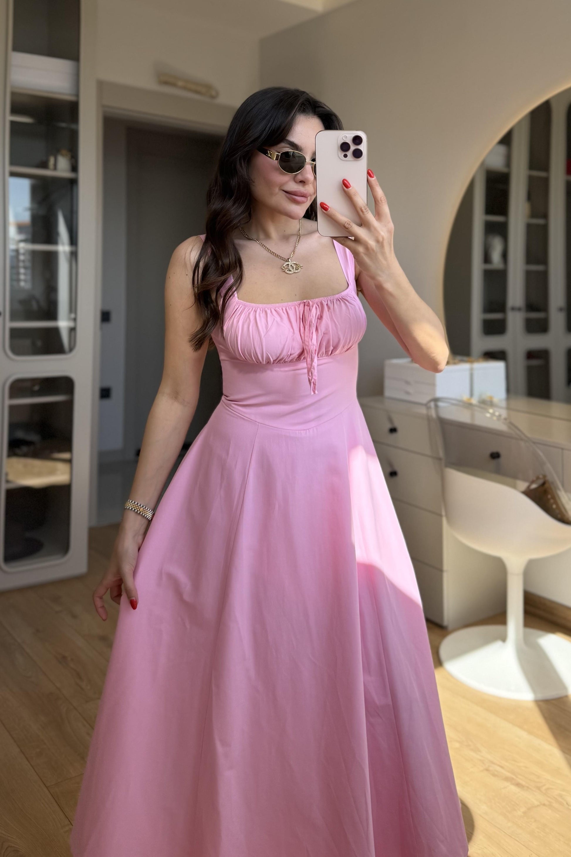 Bonilla Pembe Midi Kloş Elbise