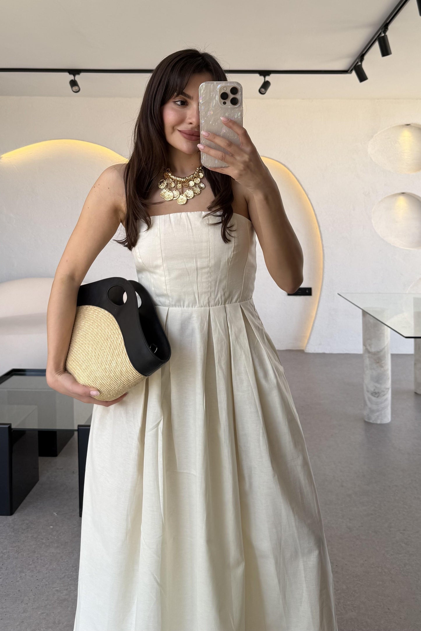 Bonjour Krem Paraşüt Cepli Elbise