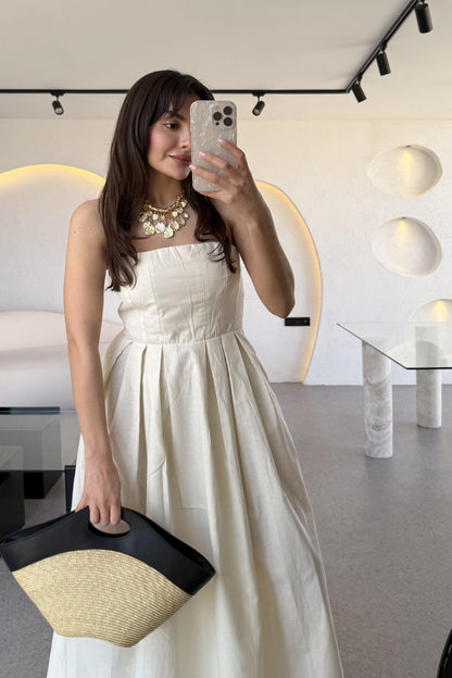 Bonjour Krem Paraşüt Cepli Elbise
