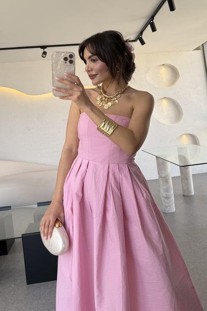 Bonjour Pembe Paraşüt Cepli Elbise