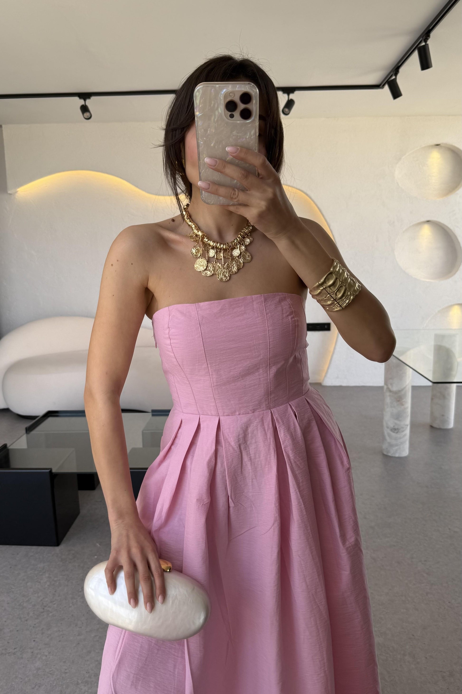 Bonjour Pembe Paraşüt Cepli Elbise