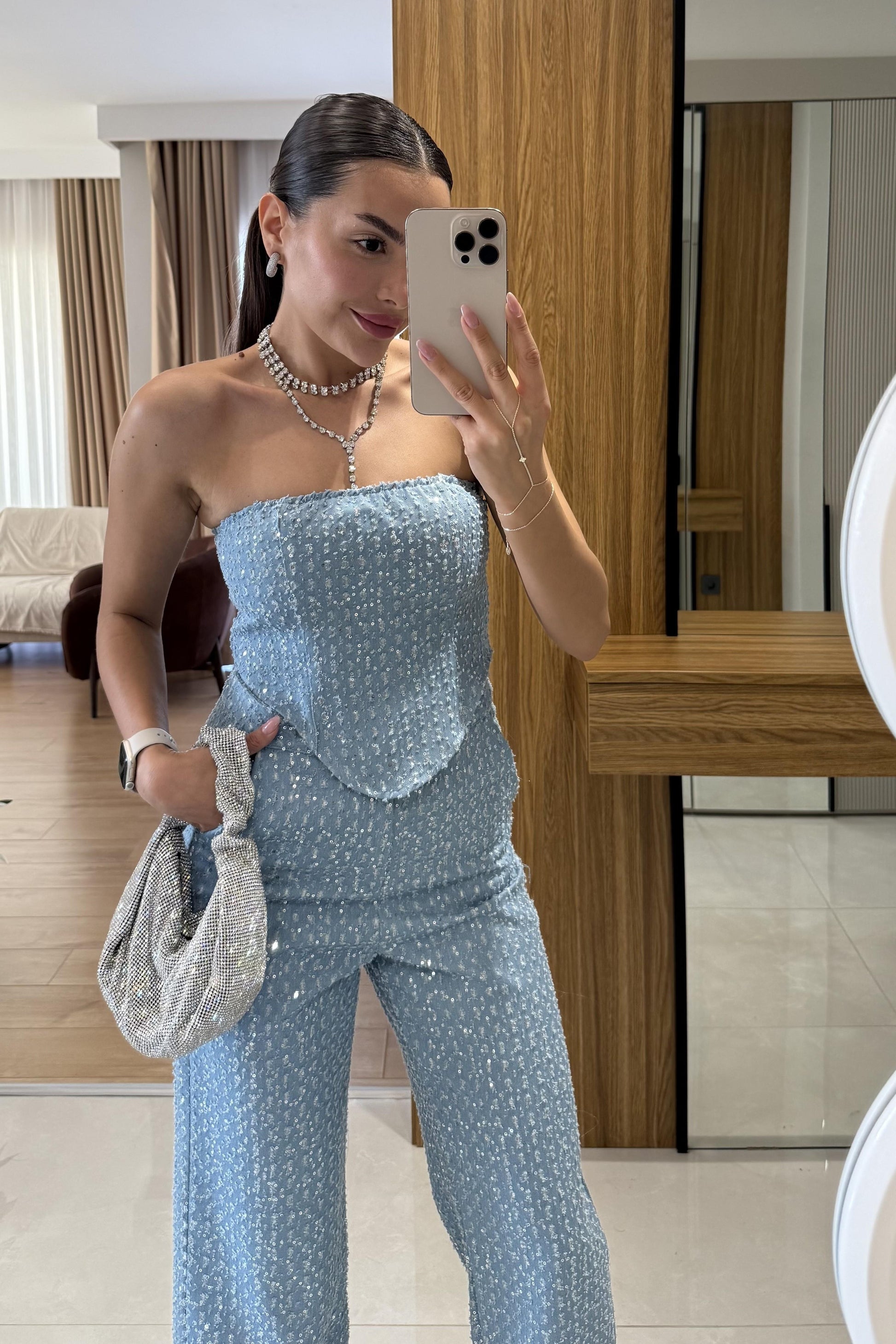 Bonnie Işıltılı Dokulu Mavi Takım