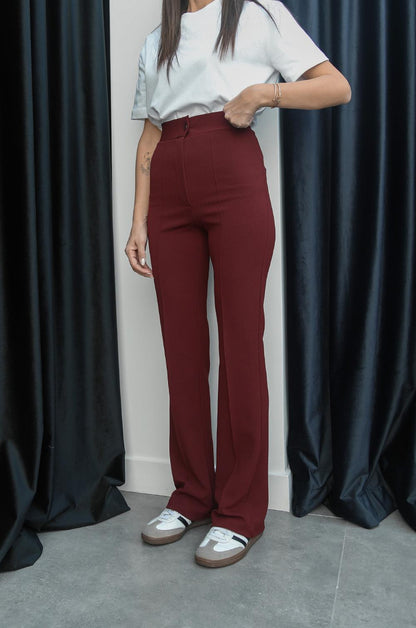 BORDO BIYELI PALAZZO PANTOLON