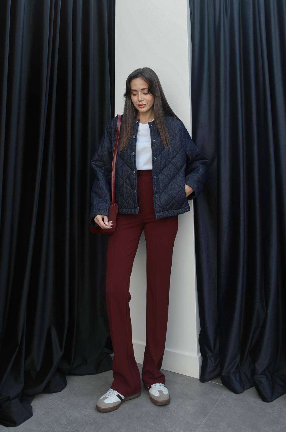 BORDO BIYELI PALAZZO PANTOLON