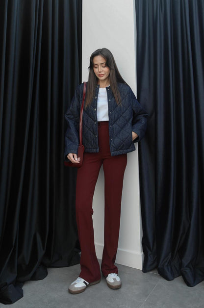 BORDO BIYELI PALAZZO PANTOLON