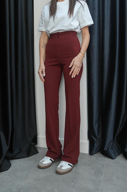 BORDO BIYELI PALAZZO PANTOLON