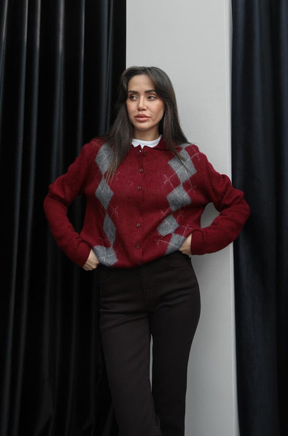 BORDO KATE BAKLAVA DESENLI HIRKA