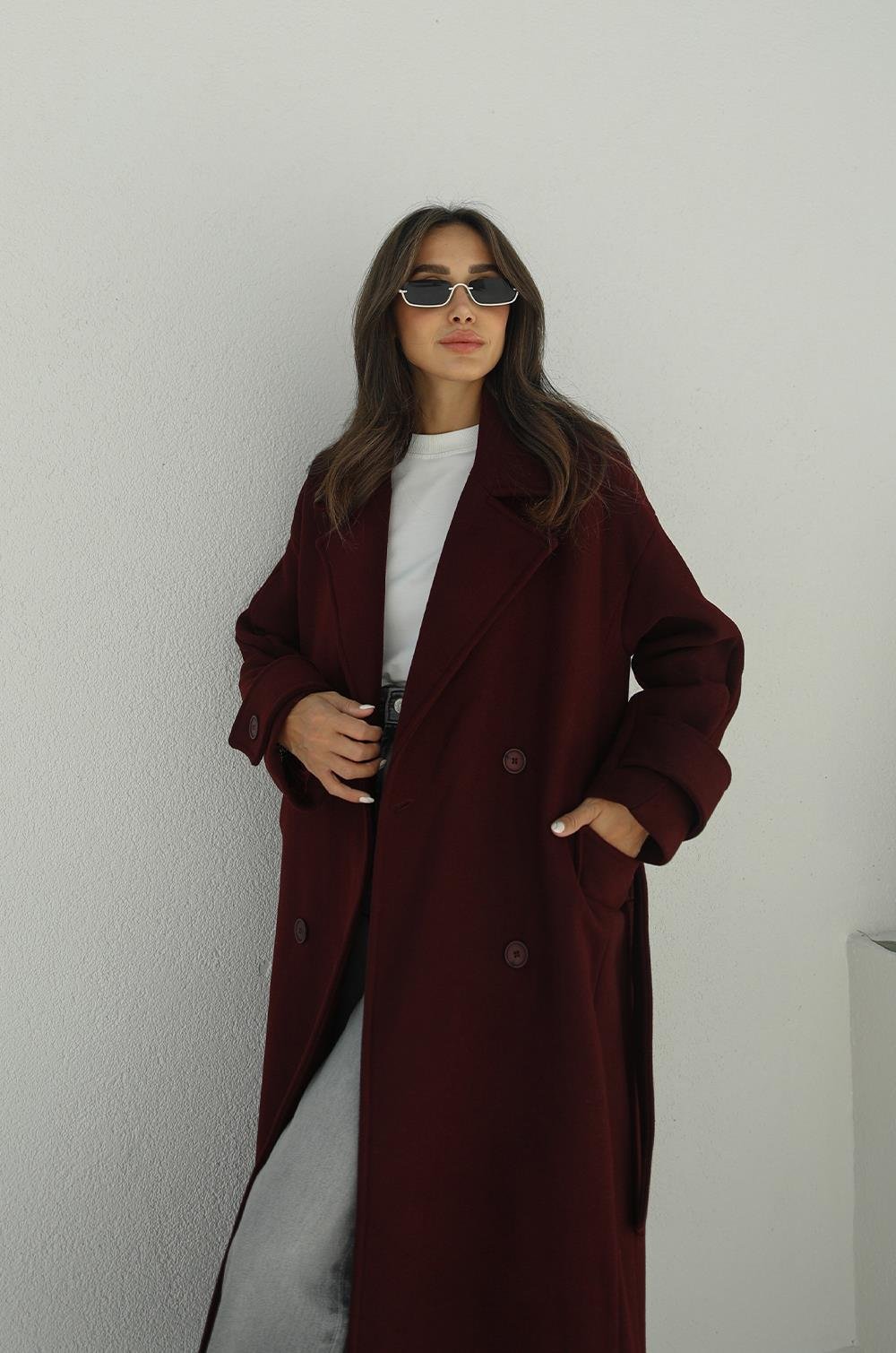 BORDO KUŞAKLI PREMIUM KAŞE KABAN
