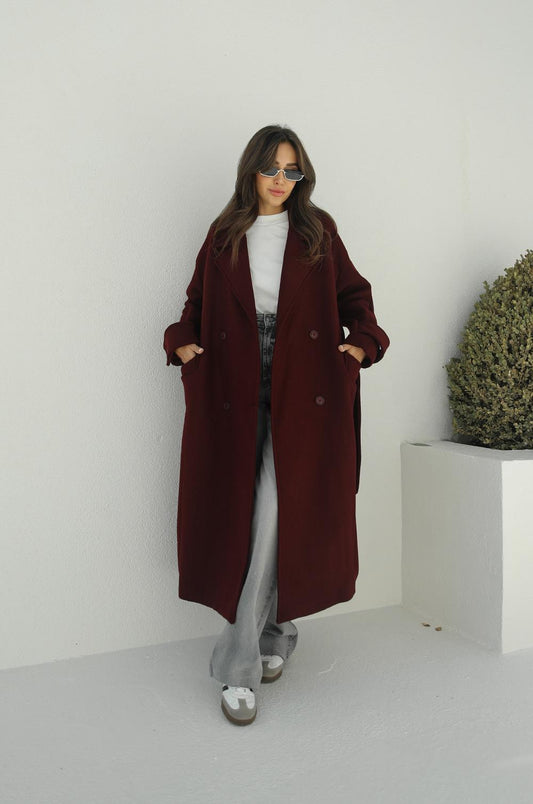 BORDO KUŞAKLI PREMIUM KAŞE KABAN
