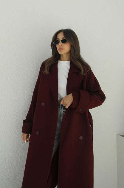 BORDO KUŞAKLI PREMIUM KAŞE KABAN