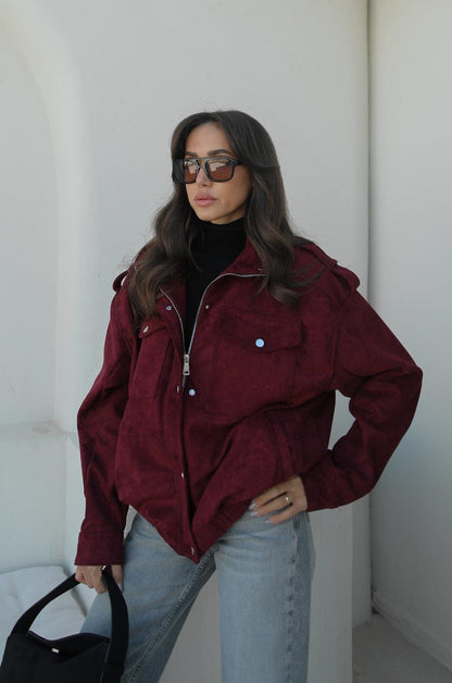 BORDO PREMIUM FABRIC DERI SÜET CEKET