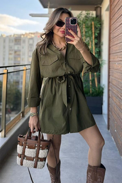 Botana Askeri Yeşil Gömlek Elbise