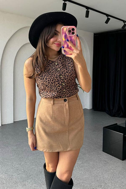 Bouje Süet Leopar Yelek