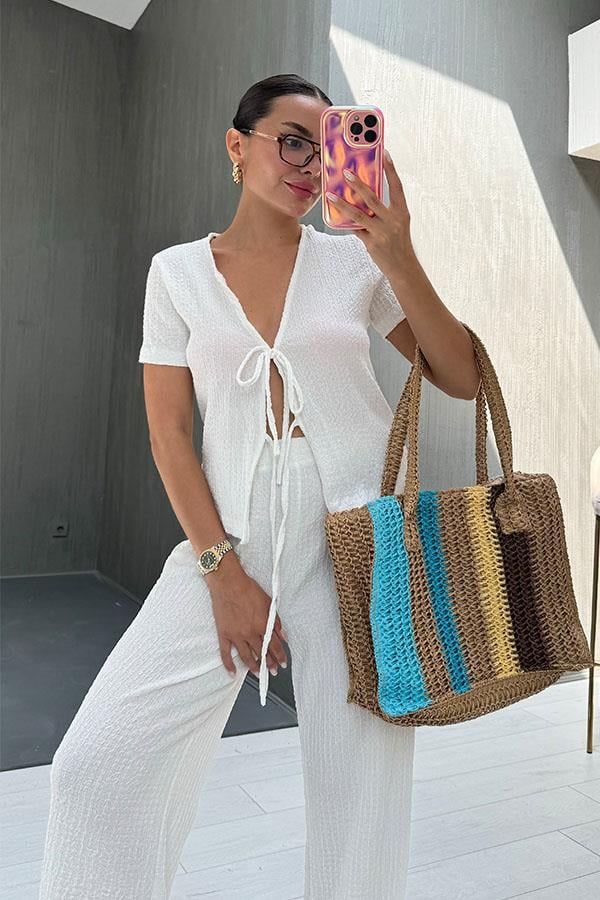 Bracha Bağlamalı Bürümcük Takım-Beyaz