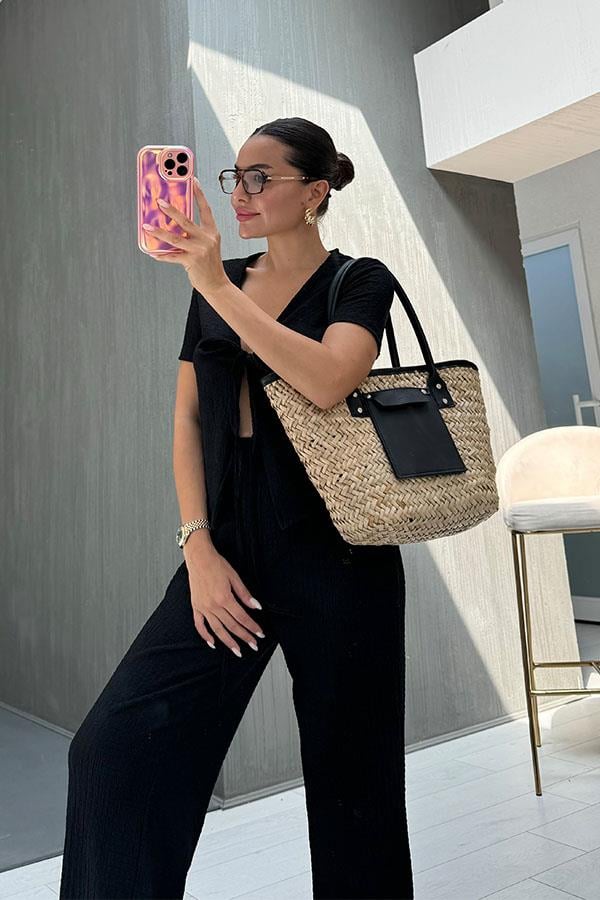 Bracha Bağlamalı Bürümcük Takım-Siyah