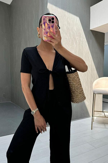 Bracha Bağlamalı Bürümcük Takım-Siyah